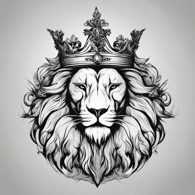 Löwenkopf mit Krone elegantes und edles Logo schwarz-weiß Aufkleber Siegel