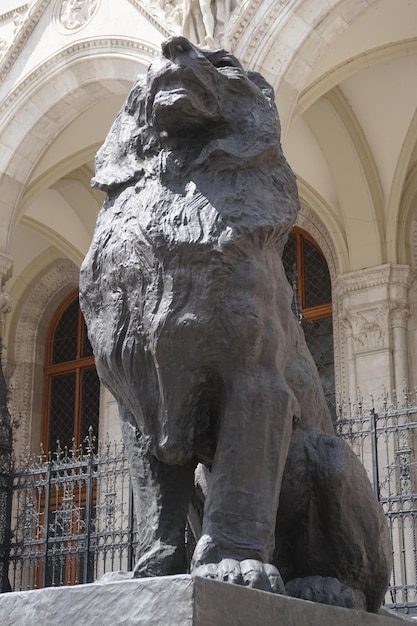 Löwenstatuen Parlament in Budapest Ungarn
