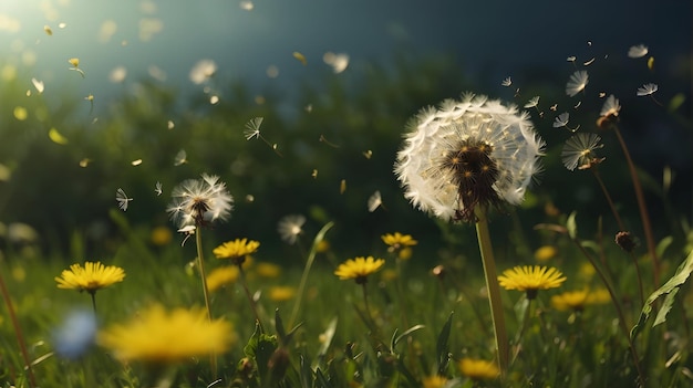 Löwenzahnblüte weht im Wind