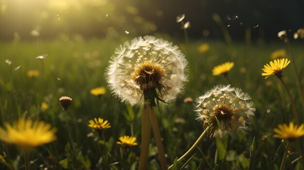 Löwenzahnblüte weht im Wind