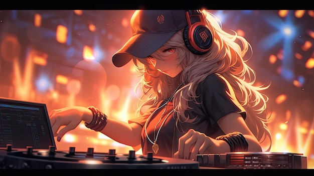 Lofi Beats y Kawaii Feels Anime Girl DJ en arte digital con estilo japonés