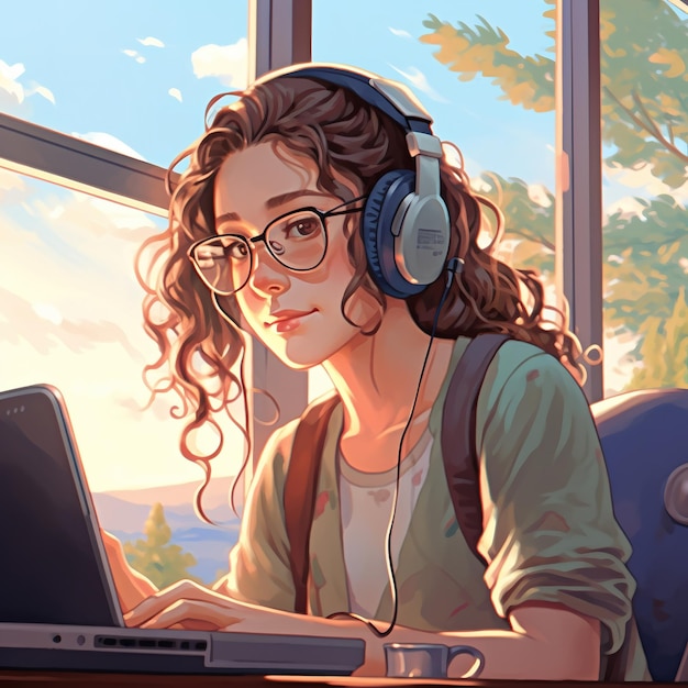 Lofi estudio batidos enfoque vibra ilustración