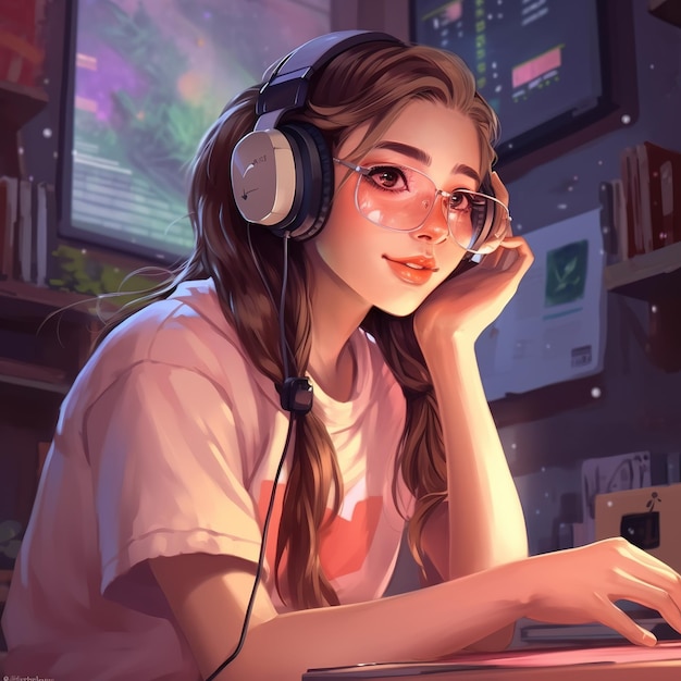 Lofi estudio batidos enfoque vibra ilustración