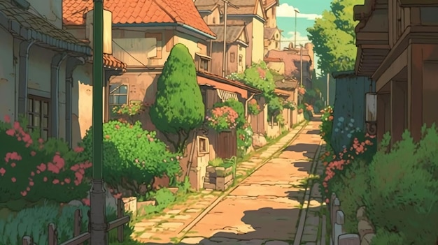 LOFI ilustração de rua colorido anime estilo manga papel de parede design de fundo Generative AI