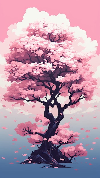 Foto lofi pixel art flor de cerezo