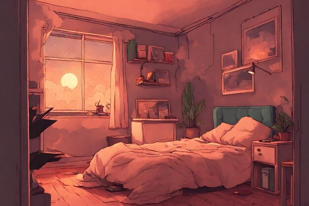 Foto lofi quarto quente em uma noite nublada