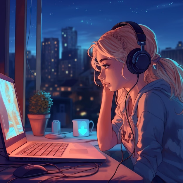 Lofi-Studie schlägt Fokus-Vibe-Illustration