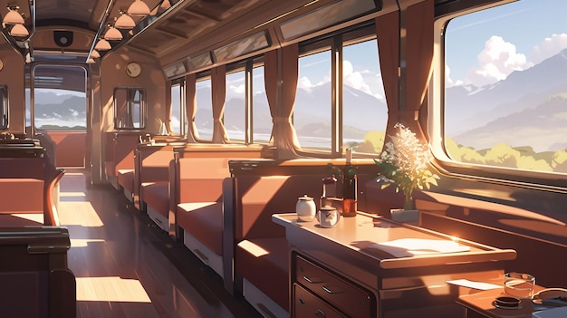 Lofi Tren en la naturaleza anime manga estilo ilustración diseño papel tapiz fondo arte IA generativa