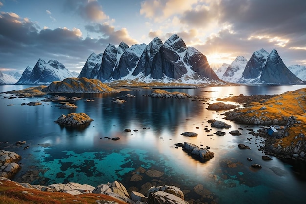 Lofoten ist ein Archipel in der Grafschaft Nordland Norwegen ist bekannt für eine unverwechselbare Landschaft mit dramatischen Bergen und Gipfeln offenes Meer und geschützte Buchten Strände und unberührte Länder