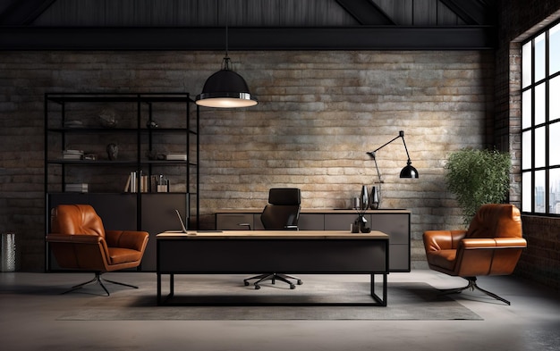 Loft-Büro im industriellen Stil 3D-Render