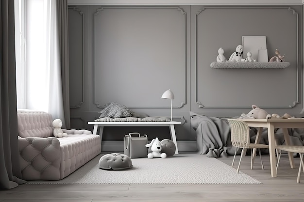 Loft interior de quarto moderno e quarto moderno em imagem de renderização 3D branca Lindo quarto mobiliado em novo quarto de luxo em casa interior renderização 3d generativa AI
