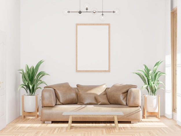 Loft-Stil Wohnzimmer und Betonwand-Sofa-Mock-Up-Rahmen