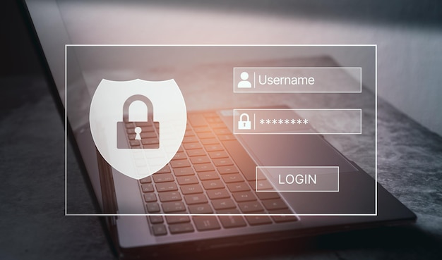 Logar-se na interface através do escritório com o portátil acesso à segurança da Internet Junte-se a dados sociais ou pessoais