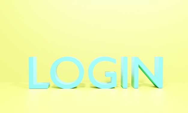 Login blau auf gelbem Hintergrund. 3D-Illustration.