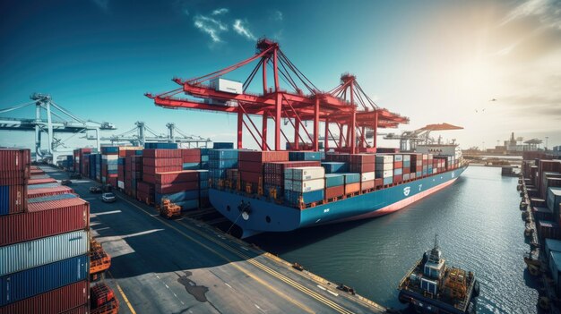 Foto logística de negocios globales importación exportación y carga de contenedores carga de buques avión de carga