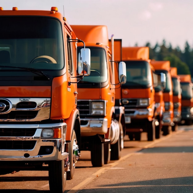 Foto logística del transporte por carretera por fila de camiones