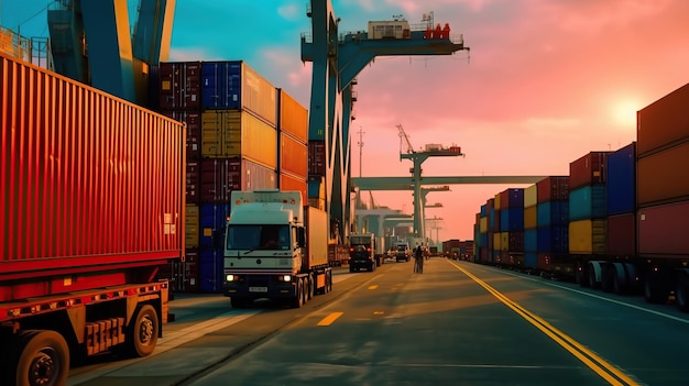 Logistik und Transport Industrielle Container Frachtfahrzeuge Generative KI
