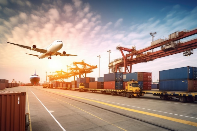 Logistikunternehmen Import Export Schifffahrt Luftaufnahme Container internationale Schifffahrt
