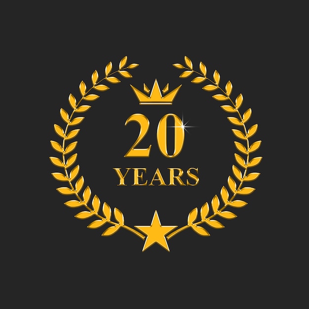 Foto logo de 20 años con una corona dorada y una corona