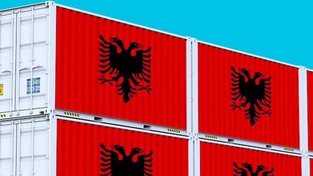 Logo Albanien Welthandelsbewegung Schifffahrtscontainer mit Logo und Flagge