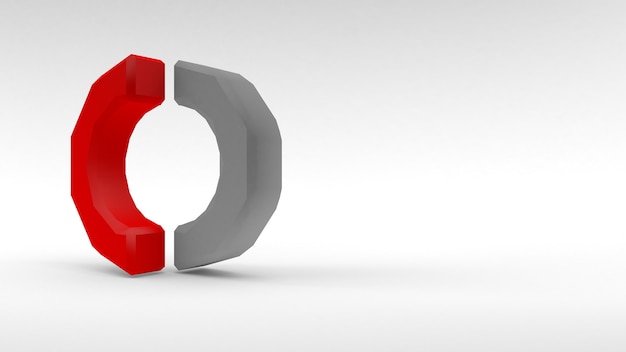 Logo anillo blanco-rojo de dos mitades sobre fondo blanco. Representación 3D.