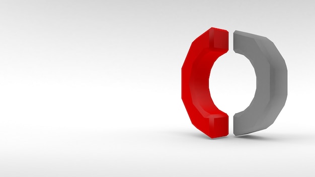 Logo anillo blanco-rojo de dos mitades sobre fondo blanco. Representación 3D.