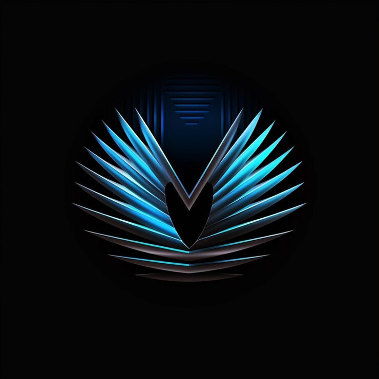 Foto un logo azul y plateado con la letra v.