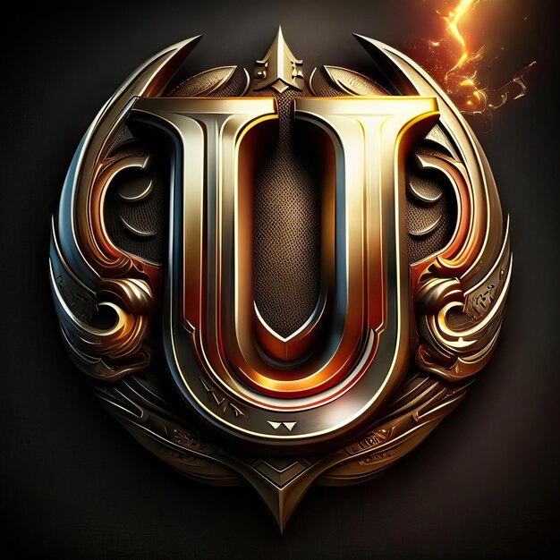 Logo-Buchstabe U mit goldenen und roten Details