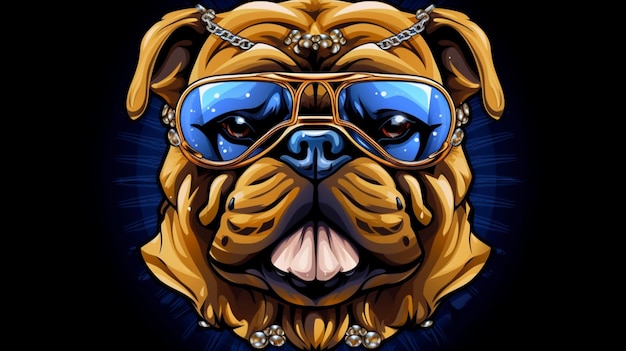 Logo bulldog arte vectorial cadena de oro artic vistiendo glassGenerative AI