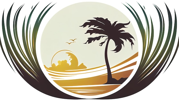 Logo diseño plano palmera playa puesta de sol ola sout