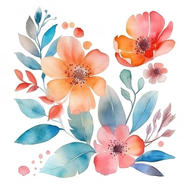 Foto logo em aquarela com arranjo mínimo de flores e folhas