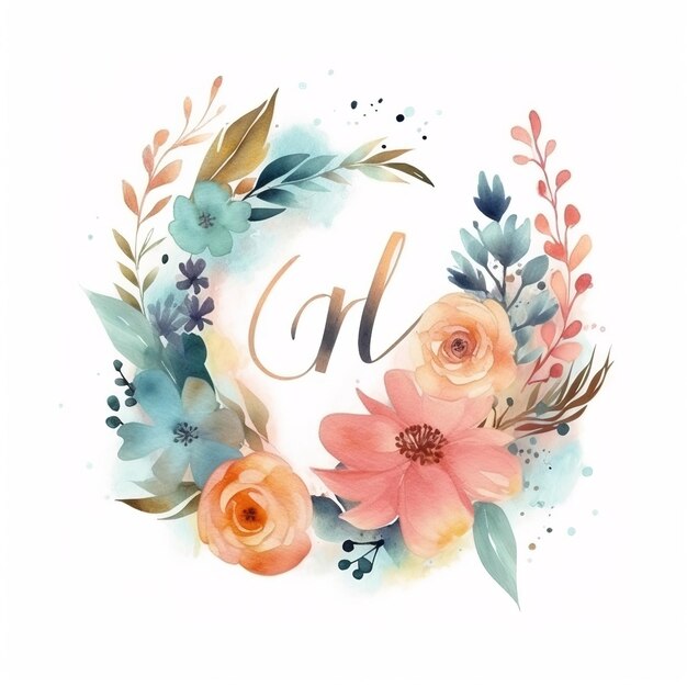 Foto logo em aquarela com arranjo mínimo de flores e folhas