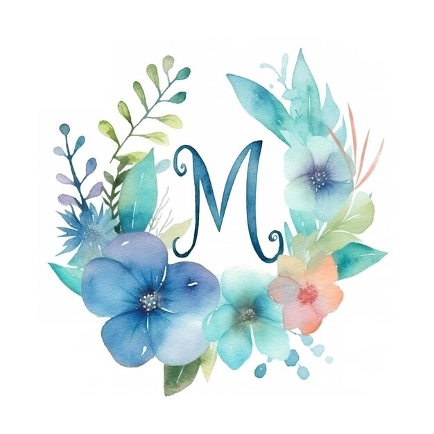 Foto logo em aquarela com arranjo mínimo de flores e folhas