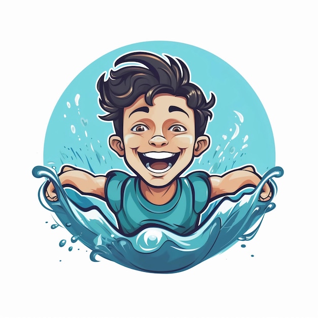 Logo-Emblem glücklicher Junge schwimmend