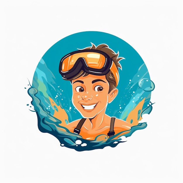 Foto logo emblema menino feliz nadando