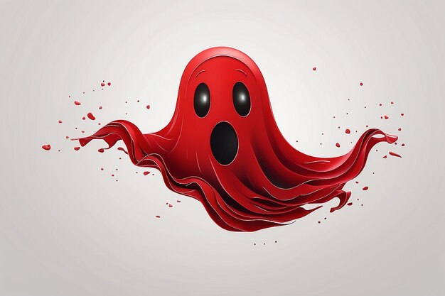 Un logo fantasma de color rojo con una expresión linda y juguetona flotando sobre un fondo de papel blanco