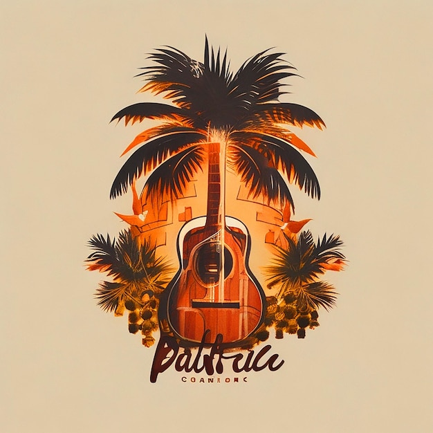 Logo für eine Musikgruppe mit Elementen eines Palmgitarren- und Klavier-Tshart-Designs
