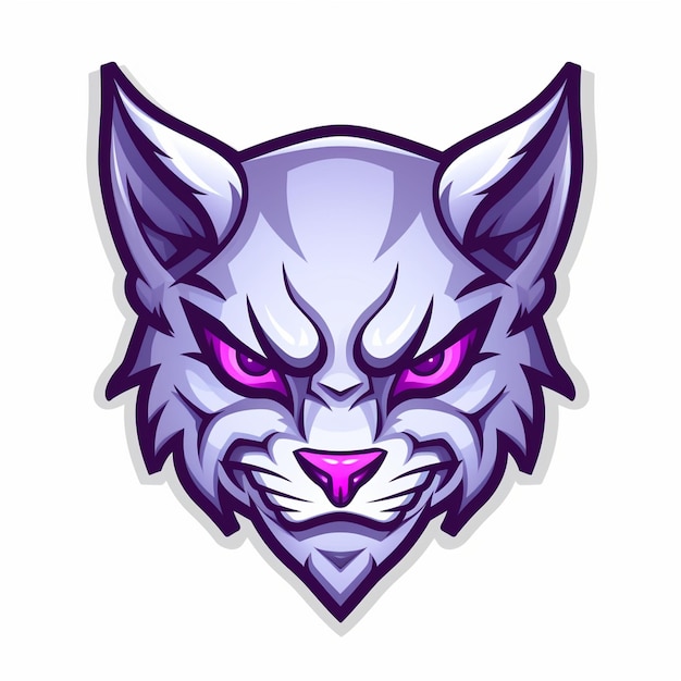 Logo de un gato con cara agresiva y tonos morados.