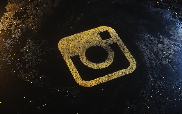 Logo de Instagram hecho de partículas y fondo oscuro