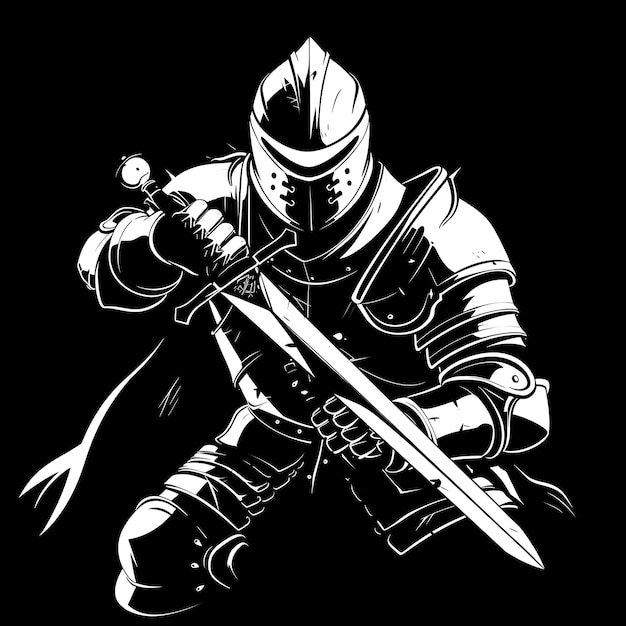 Logo Knight With a Longsword ein mutiger Ausdruck in einem Charging Pos T-Shirt Tattoo Collage Design Art