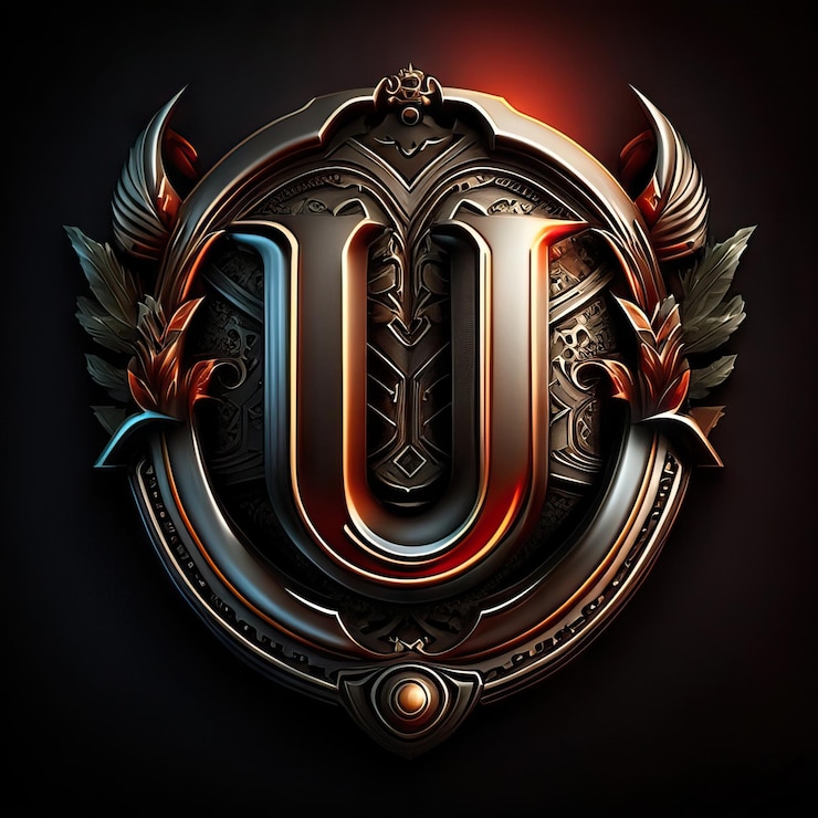 Foto logo letra u con detalles dorados y rojos.