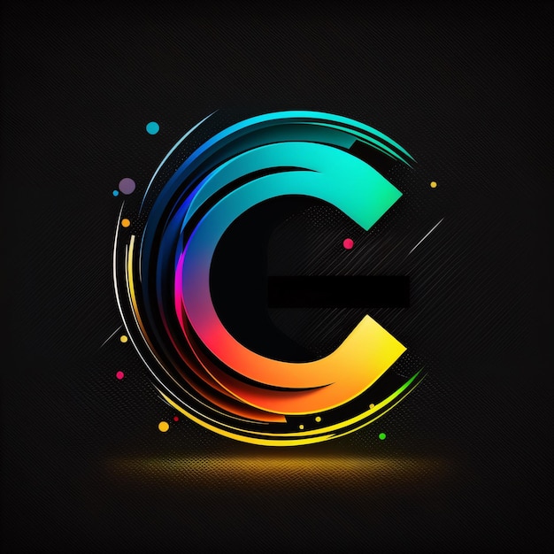 Foto logo mit dem buchstaben c mit farbenfrohem kreis auf schwarzem hintergrund vektorillustration