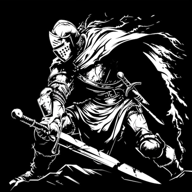 Logo Mittelalterlicher Ritter mit einem Schläger Fierce und Battle Hardened Spin T-Shirt Tattoo Collage Design Art