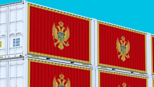 Logo Montenegros Vereinigte im Handel Logo und Flagge auf Metallcontainern