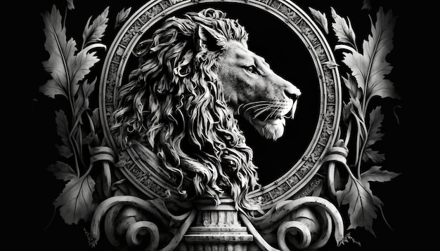 Logo negro blanco Georgian Lion sobre fondo negro generativo AI