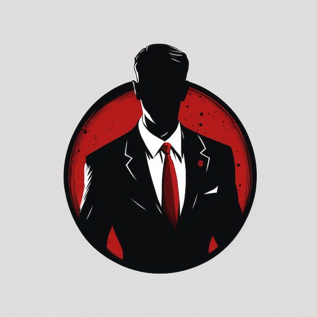 Logo con la silueta de un hombre con traje negro y corbata roja