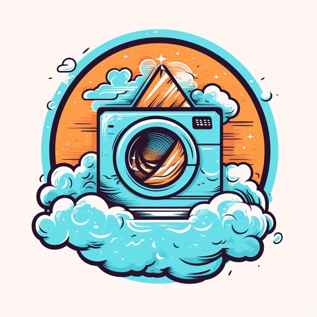 Logo-Vektorgrafik für Waschmaschine in flacher Farbe