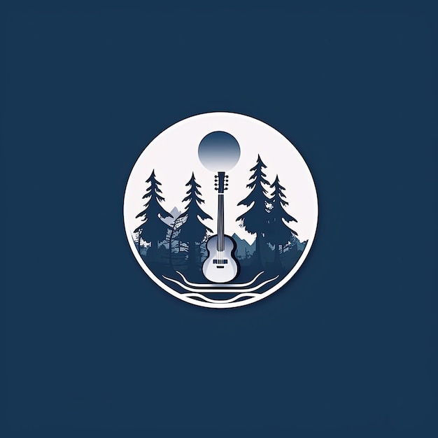 Logo von Forest und Atlantic mit Farbe von Marine-Blau und Weiß, Musikinstrument und eine Kamera sind enthalten AI generiert