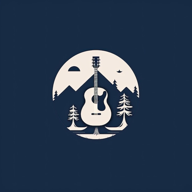 Logo von Forest und Atlantic mit Farbe von Marine-Blau und Weiß, Musikinstrument und eine Kamera sind enthalten AI generiert