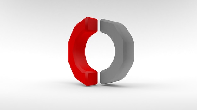 Logo weiß-roter Ring aus zwei Hälften auf weißem Hintergrund. 3D-Rendering.